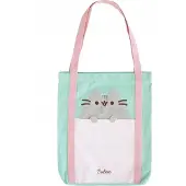 Grupo Erik Pusheen, boodschappentas van biologisch katoen, 35x40 cm, met rits, praktische tas, mintgroen