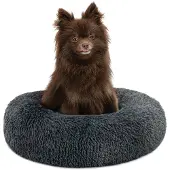 Lionto Donut hondenbed, zacht pluche & verhoogde rand 40 cm donkergrijs