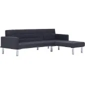 vidaXL Slaapbank L-vormig polyester donkergrijs
