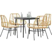 vidaXL 5-delige Tuinset met kussens poly rattan glas zwart