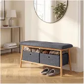 En.casa Schoenenbank Vad bamboe met opbergboxen 90x30x45 cm naturel en grijs []