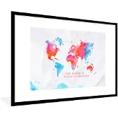PosterMonkey Fotolijst incl. Poster - Kaart - Wereld - Spreuken - 120x80 cm - Posterlijst