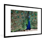 PosterMonkey Fotolijst incl. Poster - Pauwenveren - Blauw - Vogel - 90x60 cm - Posterlijst