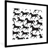 PosterMonkey Fotolijst incl. Poster - Paarden - Zwart - Wit - Meisjes - Kinderen - Meiden - 40x40 cm - Posterlijst
