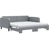 vidaXL Slaapbank onderschuifbed matrassen 100x200 cm stof lichtgrijs