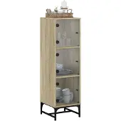 vidaXL Hoge kast met glazen deuren 35x37x120 cm sonoma eikenkleurig