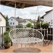 Casa.pro Hangkruk 'Kailua' voor 2 personen, 135 x 129 x 65 cm, maximaal 200 kg, geschikt voor binnen en buiten, boho-stijl, crèmekleurig