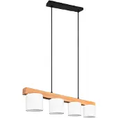 TRIO Hanglamp Cameron 4 Lichts Wit Met Houtbruin