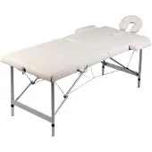 vidaXL Massagetafel met 2 zones inklapbaar aluminium frame crèmewit