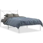 vidaXL Bedframe met hoofdeinde, metaal, wit, 107x203 cm