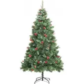 vidaXL Kunstkerstboom met scharnieren dennenappels en bessen 210 cm