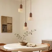 LumenXL 3-lichts Japandi hanglamp Muro van travertin (natuursteen) en hout