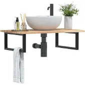 vidaXL Badkamer wandschap staal en massief acaciahout