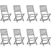 vidaXL Klapstoelen, 8 stuks, met kussens, gemaakt van massief acaciahout