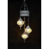 Halay Oosterse lamp 3 glazen multicolour blauw geel bollen mozaiek kroonluchter