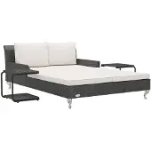 vidaXL Ligbed met kussens 2-persoons poly rattan zwart