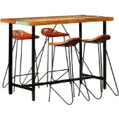 vidaXL 5-delige Barset massief gerecycled hout en echt leer