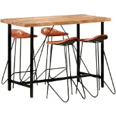 vidaXL 5-delige Barset massief hout en echt leer