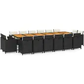 vidaXL 17-delige Tuinset met kussens poly rattan zwart