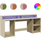 vidaXL Bureau met LED-verlichting 200x55x91 cm hout sonoma eikenkleur