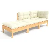 vidaXL 3-delige Loungeset met crèmekleurige kussens massief grenenhout
