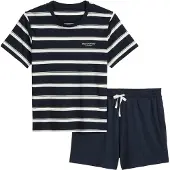 Marc O'Polo Pyjama kort 'Mix N Match' nachtblauw / wit