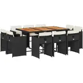 vidaXL 11-delige Tuinset met kussens poly rattan zwart