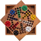 Quint Ludo 6 Spelers – Houten Bordspel – Ecologisch Acaciahout – Klassiek Mens Erger Je Niet Spel – Familiespel -