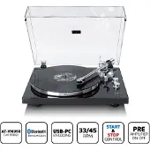 Lenco LBT-215BK - Platenspeler met Bluetooth en een metalen draaiplateau, toonarm en contragewicht - Exclusieve Piano Black kleur