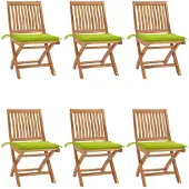 vidaXL Tuinstoelen 6 st inklapbaar met kussens massief teakhout
