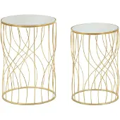 Mauro Ferretti Set bijzettafels, glas en metaal, 38x55 cm en 33x50 cm, goudkleurig, Ligne