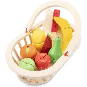 New Classic Toys Houten Fruitmandje Speelset - Snijbaar Fruit in Mand met Snijplank - Educatief Speelgoedeten Snijset - Rollenspel Speelgoed - Vanaf 2 Jaar