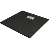 Mexen Hugo vierkante SMC-douchebak 90 x 90 , zwart, inox afdekplaat - 42709090-X