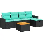 vidaXL 6-delige Loungeset met kussens poly rattan zwart