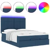 vidaXL Ottoman bed met matras en LED's 140x200cm stof blauw