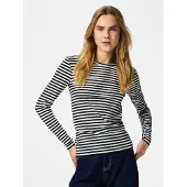 Pieces Pclaya Gestreept Top Met Lange Mouwen Dames Zwart L