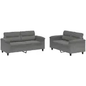 vidaXL 2-delige Loungeset met kussens microvezelstof donkergrijs