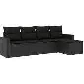 vidaXL 5-delige Loungeset met kussens poly rattan zwart
