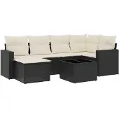 vidaXL 7-delige Loungeset met kussens poly rattan zwart