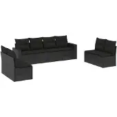 vidaXL 8-delige Loungeset met kussens poly rattan zwart