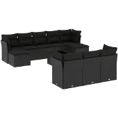 vidaXL 11-delige Loungeset met kussens poly rattan bruin