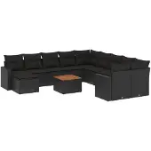vidaXL 12-delige Loungeset met kussens poly rattan zwart