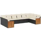 vidaXL 10-delige loungeset voor de tuin met kussens, zwart, polyrotan