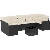 vidaXL 8-delige Loungeset met kussens poly rattan zwart