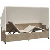vidaXL Zonnebed met kussen, beige, van polyrotan