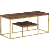 vidaXL Salontafel roestvrij staal en massief hout goudkleurig