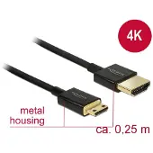 DeLOCK Dunne Premium Mini HDMI - HDMI kabel - versie 2.0 (4K 60Hz) / zwart - 0,25 meter