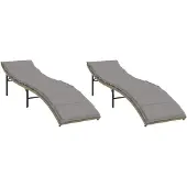 vidaXL Ligstoelen 2 st met kussens poly rattan beige
