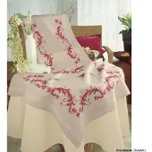 Vervaco - Tafelkleed kit - Rode versiering - PN-0013113 - Borduren - Borduurpakket - Borduurpakket volwassenen - Borduurpakket kind