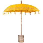 vidaXL Balinese parasol met basis Geel 215 x 215 x 260 cm Katoen